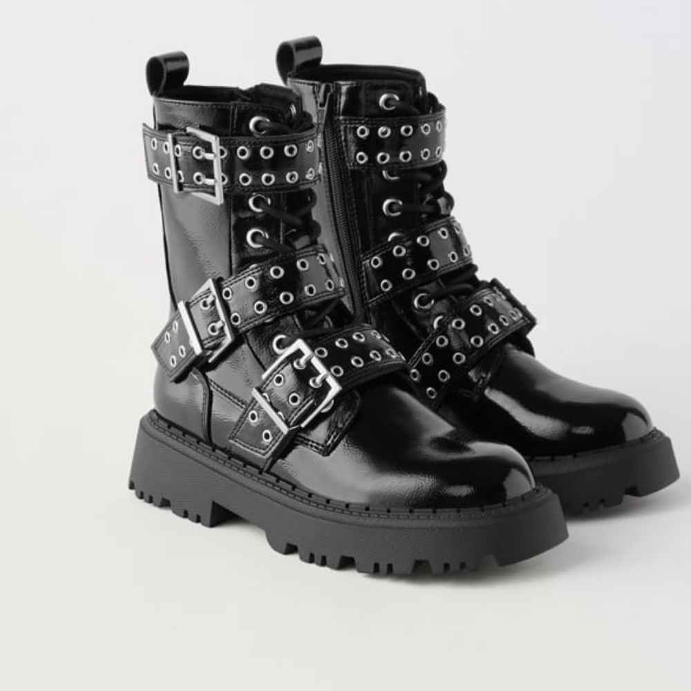 NWT Zara studded faux patent leather boots
